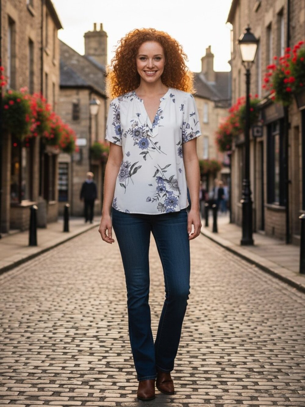 Old Navy White Floral Split Neck Blouse | Medium | Cottagecore Boho Top